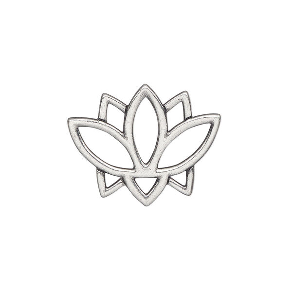Link, TierraCast®, pewter (tin-based alloy), 23x19mm double-sided open lotus with renewal theme. Sold per pkg of 20. image number 0