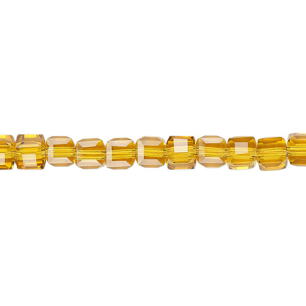 Bead 1pk 18 facets transparent gold, Celestial Crystal® 4mm cube 15.5-16 inch image number 0