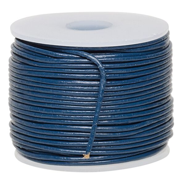 Cord, leather (dyed), dark blue, 0.5-0.8mm round. Sold per 25-yard spool. image number 0