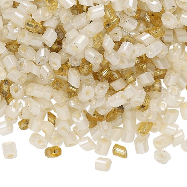 Bead mix, vintage Czech glass, translucent and transparent ecru and gold luster, 2mm-4x3mm parallelogram with 0.6mm hole. Sold per 1.5-ounce pkg, approximately 1,200 to 1,300 beads. image number 0