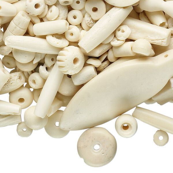 Bead mix, bone (natural), mixed size and shape. Sold per 250-gram pkg, approximately 250-350 beads. image number 0