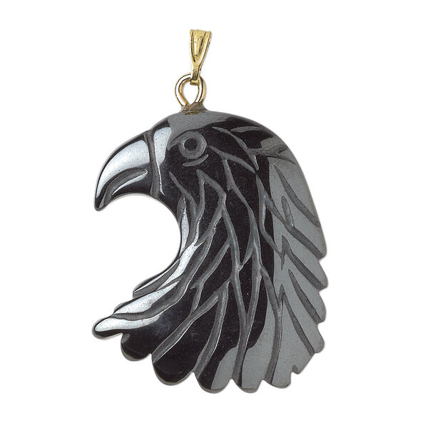 Hemalyke™ / steel / brass 1pkg2, gold-plated 1-sided eagle head pendant 29x25mm image number 0