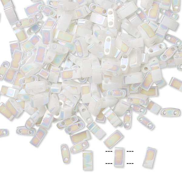 Seed bead, TILA®, glass, pkg/10g, 5x2.3mm half tila rectangle, opaque rainbow white pearl, (HTL-471). image number 0