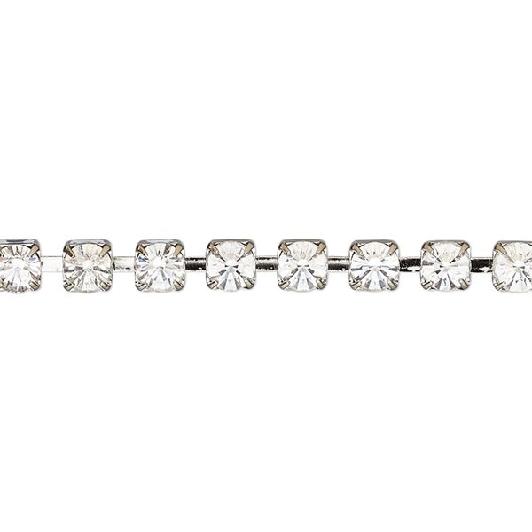 Cupchain, VINTAGE Crystal™, imitation rhodium-plated brass and crystal, crystal clear, 4.2mm square. Sold per pkg of 1 meter. image number 0
