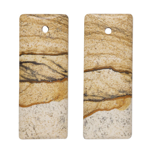 Focal, picture jasper (natural), 35x15mm rectangle, B grade, Mohs hardness 6-1/2 to 7. Sold per pkg of 2. image number 0