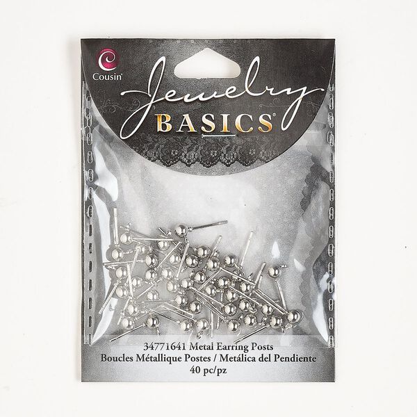 Earstud 1pkg40, 7mm ball / closed loop, silver-finished steel 20 pair image number 0