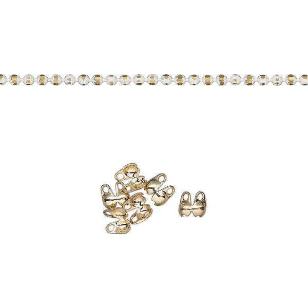 Chain, gold-finished brass, white, 1.5mm faceted ball with (6) 2mm bead tips. Sold per pkg of 39 inches. image number 0