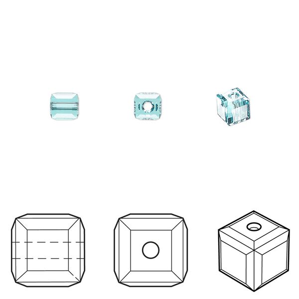 Bead 48pk light turquoise, Crystal Passions® 4mm cube 5601 image number 0