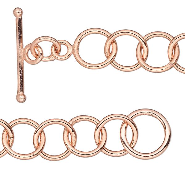 Chain, copper-plated copper, 10mm round cable, 36 inches with toggle clasp. Sold individually. image number 0