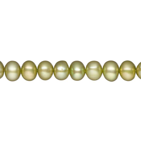 Pearl, cultured freshwater pearl (dyed), pear green, 5-7mm semi-round, C- grade, Mohs hardness 2-1/2 to 4. Sold per 15" strand, approximately 75 beads. image number 0