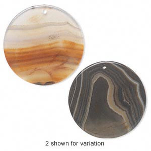 Focal, red agate (dyed / heated), 48-52mm flat round, B- grade, Mohs hardness 6-1/2 to 7. Sold individually. image number 0