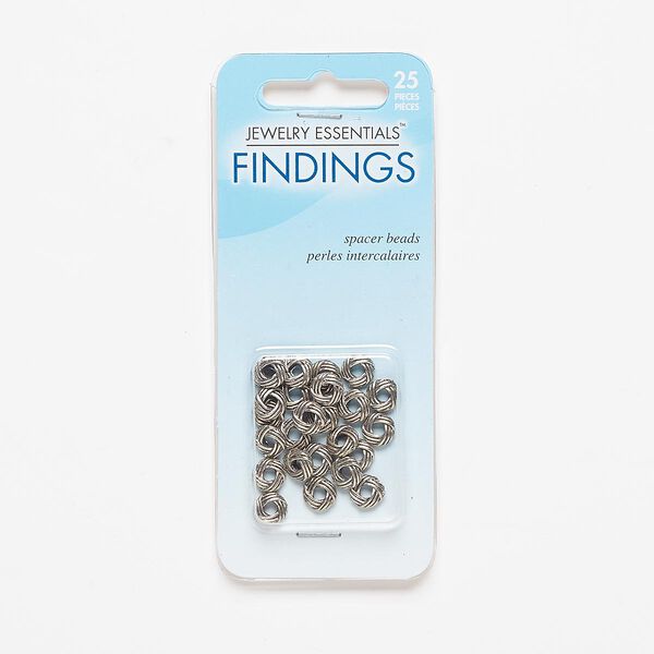 Bead, antiqued silver-finished "pewter" (zinc-based alloy), 7x2mm woven rondelle with 2mm hole. Sold per pkg of 25. image number 0