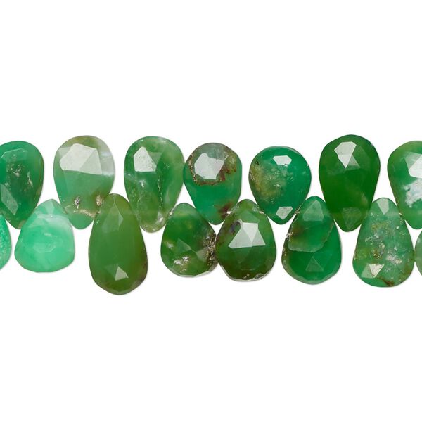 Chrysoprase 1pkg1, hand-cut top-drilled faceted puffed teardrop bead natural 8 inch 7x5mm-11x7mm image number 0