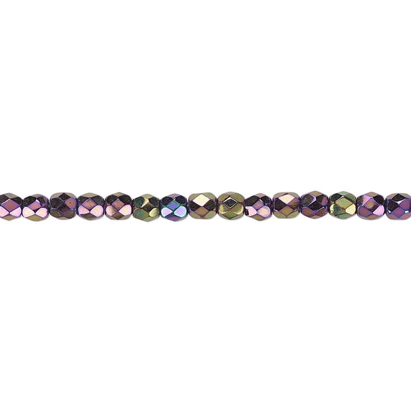 Bead, Czech fire-polished glass, opaque iris purple, 3mm faceted round. Sold per 15-1/2" to 16" strand. image number 0
