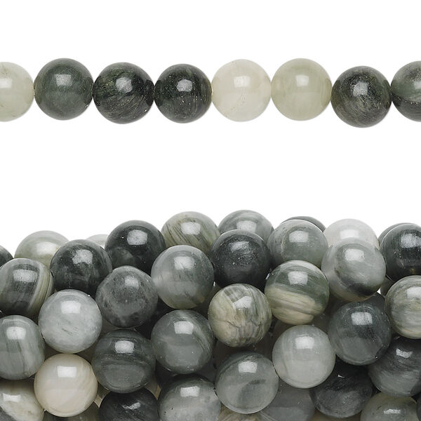 Green line jasper 1pkg10, round bead natural 15.5-16 inch 6mm image number 0