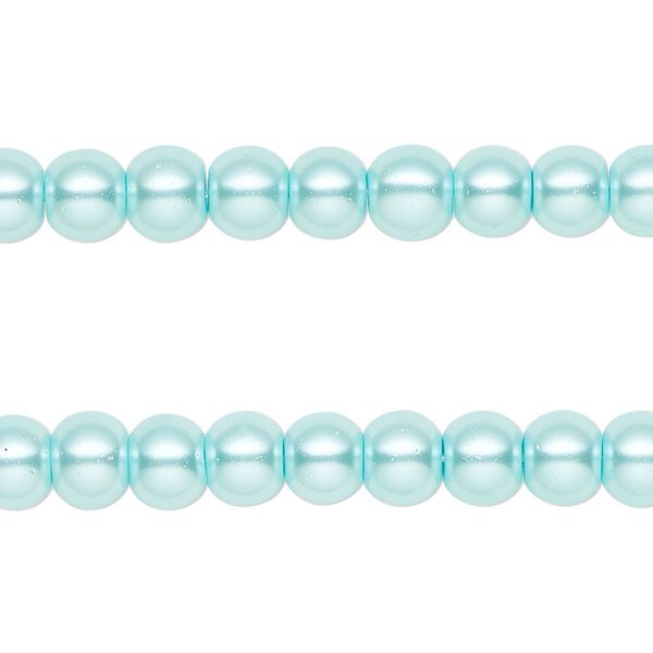 Bead, glass pearl, teal blue, 6mm round. Sold per pkg of (2) 15-inch strands, approximately 140 beads. image number 0