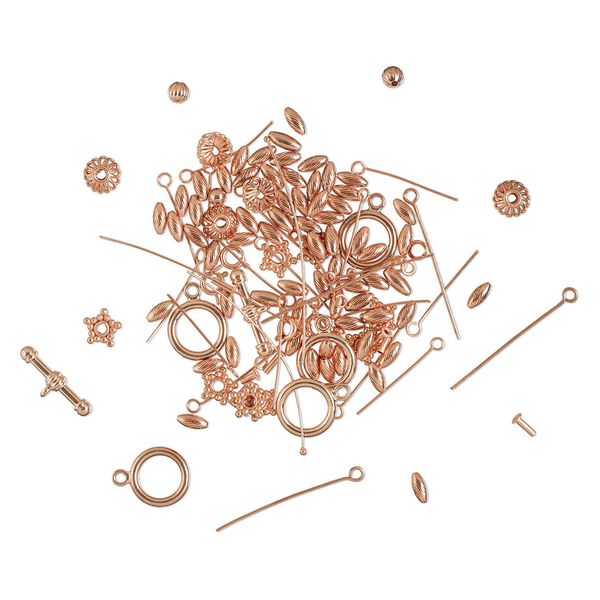 Bead and finding mix, shiny copper, 2-50mm mixed shapes. Sold per pkg of 50-grams, approximately 90-135 pieces. image number 0