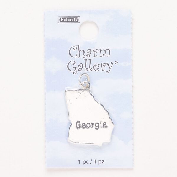 Charm, steel and enamel, pkg/1, silver finish and black, 23x19mm with "Georgia." image number 0