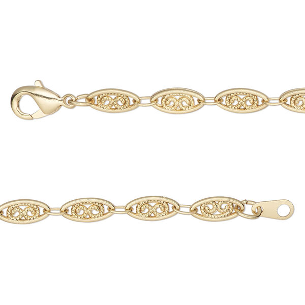 Chain, gold-finished "pewter" (zinc-based alloy), 4mm filigree, 24 inches. Sold individually. image number 0