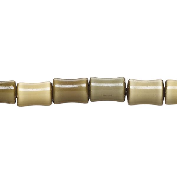 Bead, cat's eye glass (fiber optic glass ), camo, 9x5mm-10x7mm bamboo. Sold per 14-inch strand, approximately 40 beads. image number 0