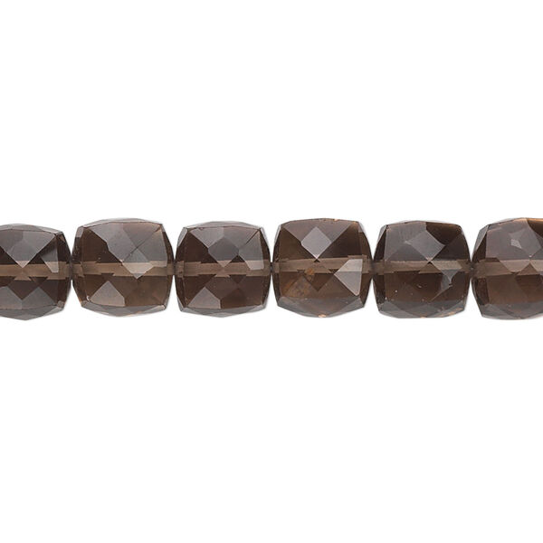 Smoky quartz 1pkg10, hand-cut faceted cube bead 8mm image number 0