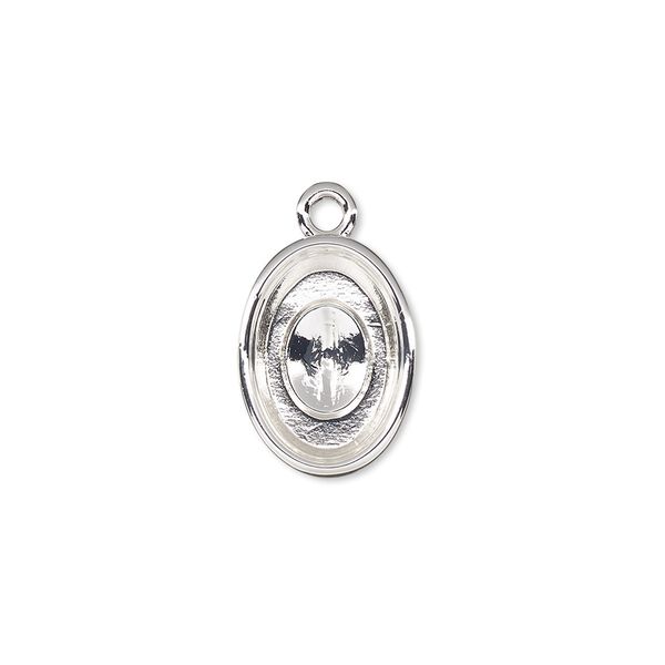 Drop, Almost Instant Jewelry®, silver-plated "pewter" (zinc-based alloy), 16x12mm oval with 14x10mm oval setting. Sold per pkg of 2. image number 0