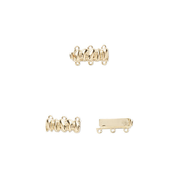 Clasp, 3-strand tab, 14Kt gold, 15.5x6.5mm barrel. Sold individually. image number 0