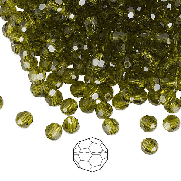 Bead 144pk olivine, Preciosa Czech crystal 4mm round image number 0