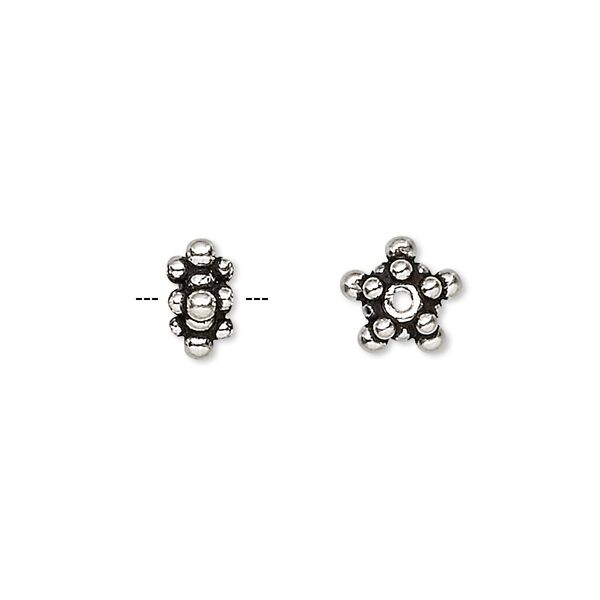 Bead, antiqued sterling silver, 8x4mm star rondelle. Sold per 1/4 troy ounce pkg, approximately 5 beads. image number 0