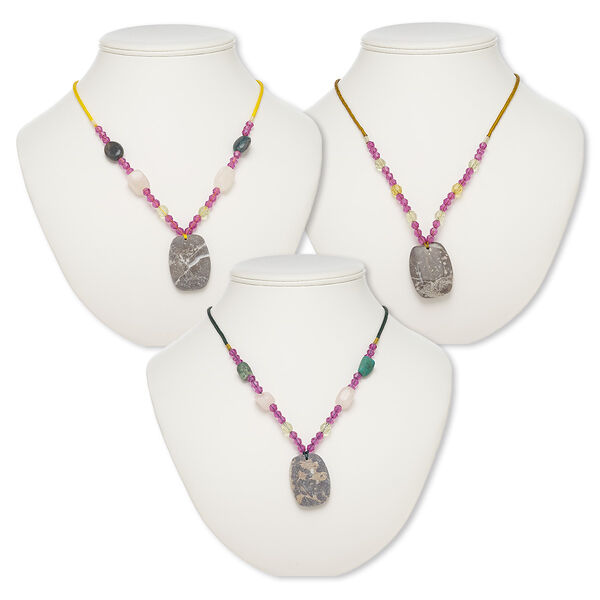 Multi-gemstone / acrylic / glass 1pkg3, barrel necklace mix continuous loop 20 inch 38x28mm-39x29mm image number 0
