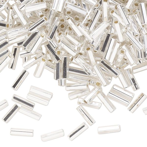 Bead, Preciosa Ornela Czech glass, bugle bead, pkg/500g, 1/4 inch, silver-lined transparent clear, (78102). image number 0