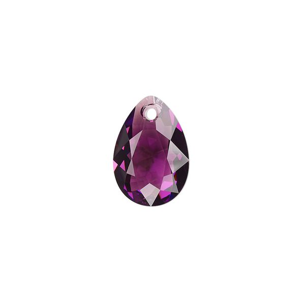 Drop 2pk amethyst, Crystal Passions® 16x11mm pendant pear cut 6433 image number 0