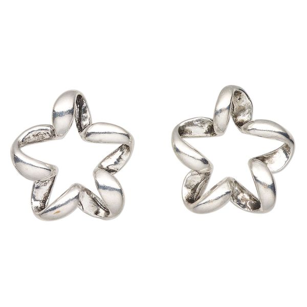 Focal, antique silver-finished "pewter" (zinc-based alloy), 30x28mm-32x32mm twisted open star. Sold per pkg of 2. image number 0