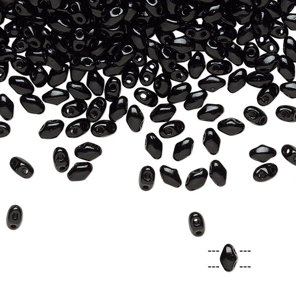 Bead, Preciosa Mini Twin™, Mini Pressed Twin, Czech pressed glass, opaque black, 4x2.5mm oval with (2) 0.7mm holes. Sold per 50-gram pkg. image number 0