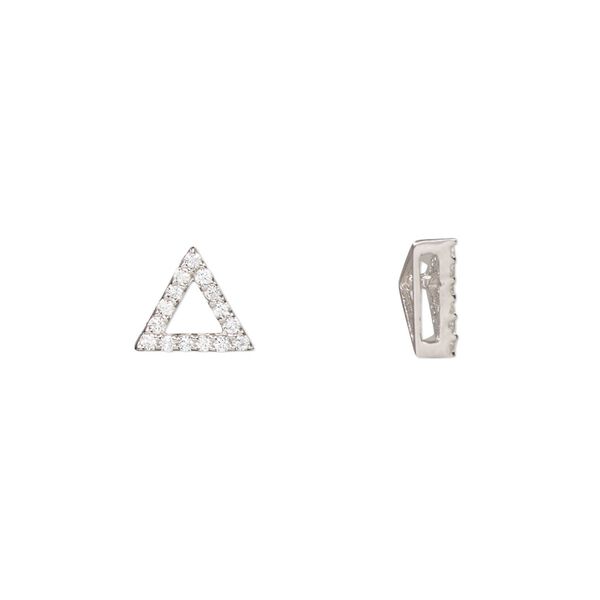 Slide, cubic zirconia and rhodium-plated sterling silver, clear, 9mm single-sided open triangle with 6x1mm hole. Sold individually. image number 0