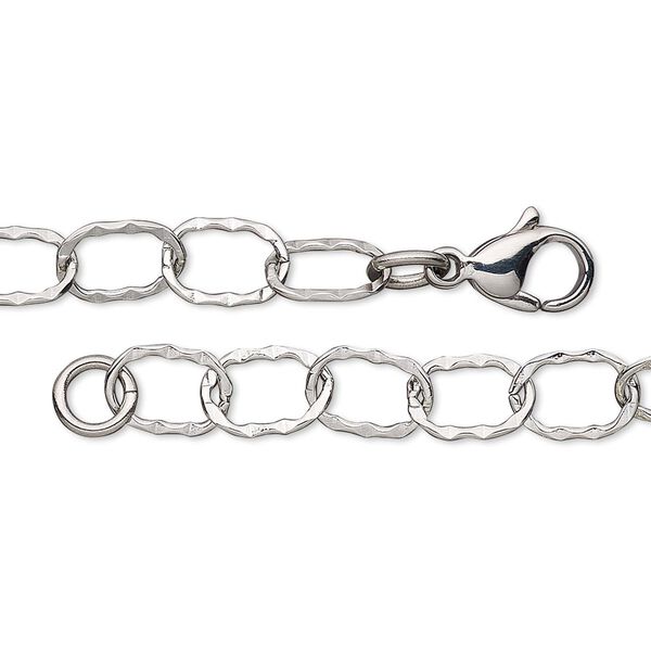 Chain, stainless steel, 6.2mm textured flat oval cable, 24 inches with lobster claw clasp. Sold individually. image number 0