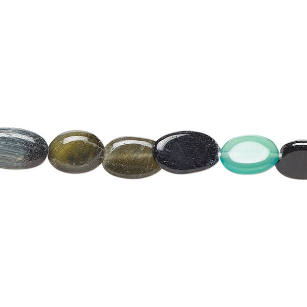 Multi-gemstone 1pkg1, hand-cut puffed oval bead 10 inch 6x5mm-12x6mm image number 0