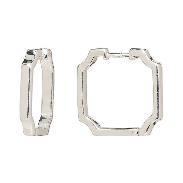 Earring, Create Compliments®, sterling silver, 21mm square hoop with endless-loop closure. Sold per pair. image number 0
