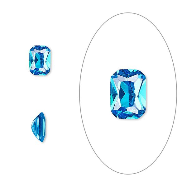 Gem, cubic zirconia, zircon blue, 7x5mm faceted emerald-cut, Mohs hardness 8-1/2. Sold per pkg of 2. image number 0