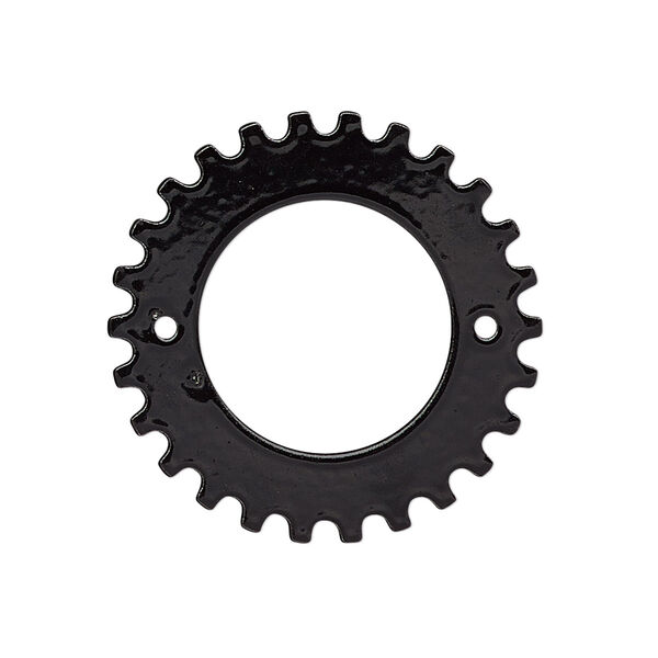 Component, painted steel, black, 29mm gear with 18mm rivoli setting and 2 holes, 16.5mm center hole. Sold per pkg of 6. image number 0