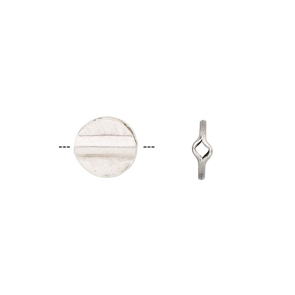 Bead, Hill Tribes, sterling silver, 10mm flat round. Sold individually. image number 0