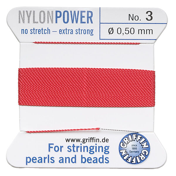 Thread, Griffin, nylon, red, size #3. Sold per 2-meter card (approximately 78 inches). image number 0