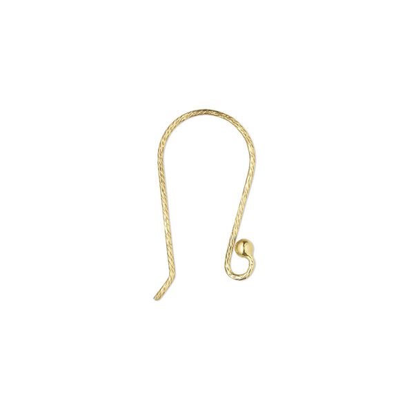 Ear wire fishhook 1pkg2 sterling silver, 18mm diamond-cut / 2mm ball / open loop, 21 gauge "vermeil" 1 pair image number 0