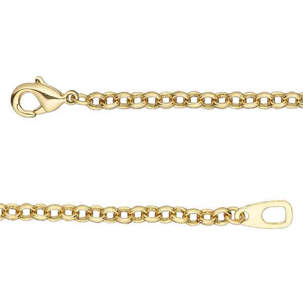 Chain, gold-finished brass, 3mm rolo, 18 inches with lobster claw clasp. Sold individually. image number 0