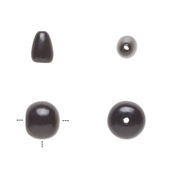 Bead, horn (dyed), black, 9mm T-drilled round and 9x7mm cone. Sold per 2-piece set. image number 0