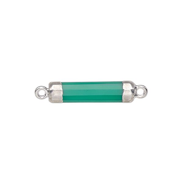Link, green onyx (dyed) / electroplated silver / silver-plated sterling silver, 20x5mm-21x6mm hand-cut faceted tube. Sold individually. image number 0