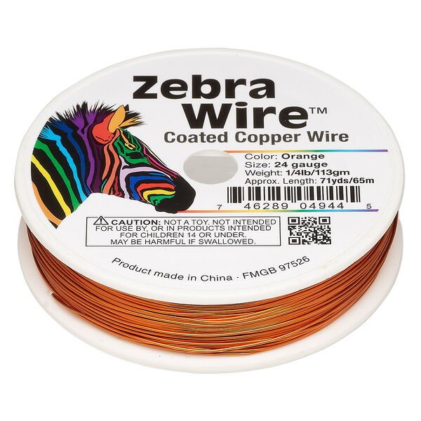 Wire, Zebra Wire™, color-coated copper, orange, round, 24 gauge. Sold per 1/4 pound spool, approximately 71 yards. image number 0