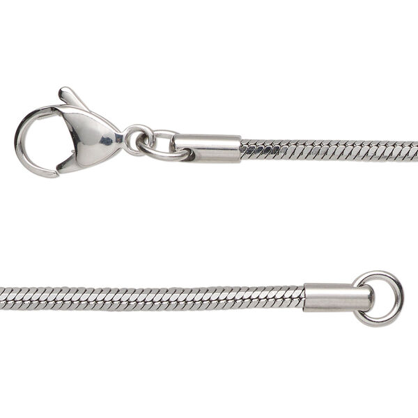 Chain, stainless steel, 2mm square snake, 16 inches with lobster claw clasp. Sold individually. image number 0