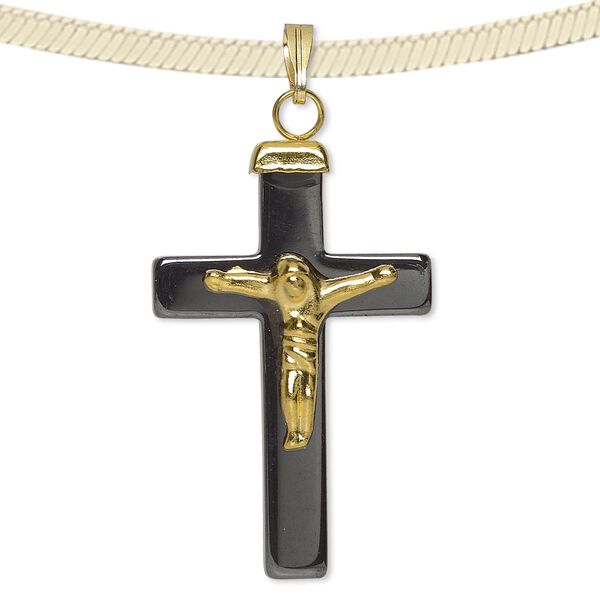 Hemalyke™ / iron 1pkg4, gold-finished crucifix pendant 34x22mm image number 0