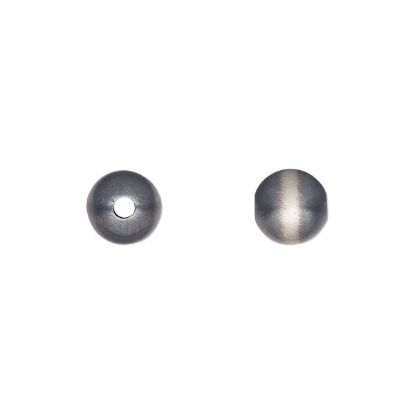 Bead, Navajo pearl style, brushed oxidized sterling silver, 8mm round. Sold individually. image number 0